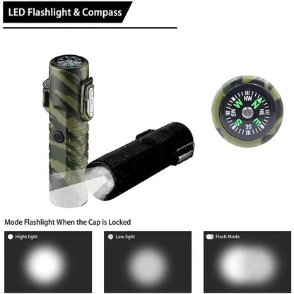 Waterproof Windproof Arc Lighter with Flashlight & Compass