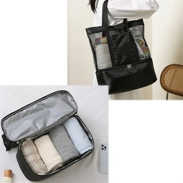 Large Capacity Wet And Dry Separation Mesh Beach Bag