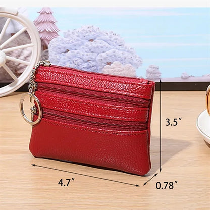 Leather Mini Small Wallet Handheld Coin Zipper Bag Keychain