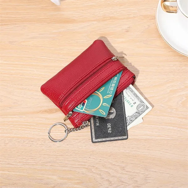 Leather Mini Small Wallet Handheld Coin Zipper Bag Keychain