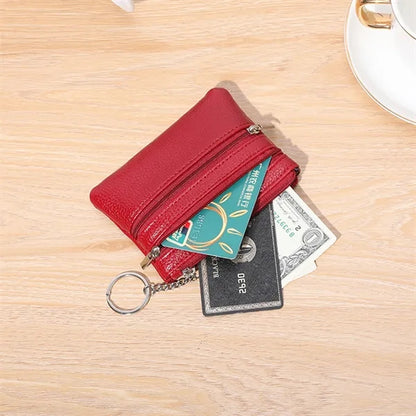Leather Mini Small Wallet Handheld Coin Zipper Bag Keychain