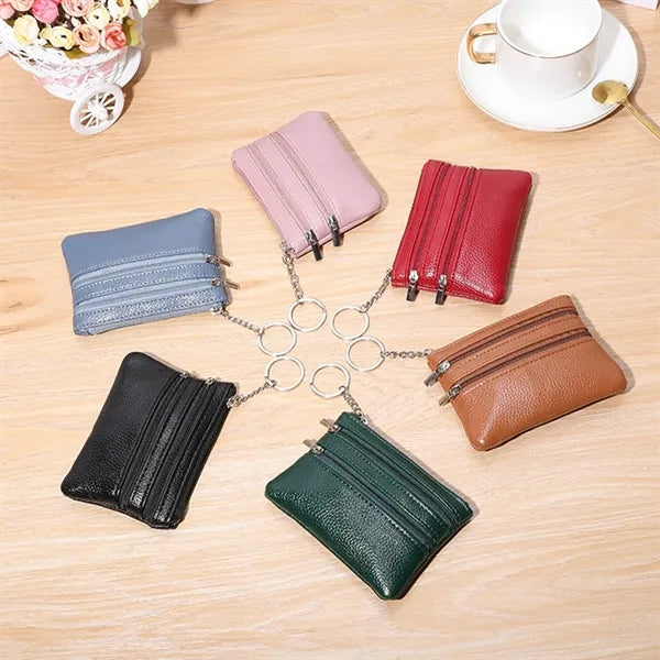 Leather Mini Small Wallet Handheld Coin Zipper Bag Keychain