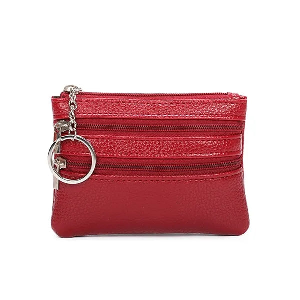 Leather Mini Small Wallet Handheld Coin Zipper Bag Keychain