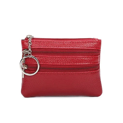 Leather Mini Small Wallet Handheld Coin Zipper Bag Keychain