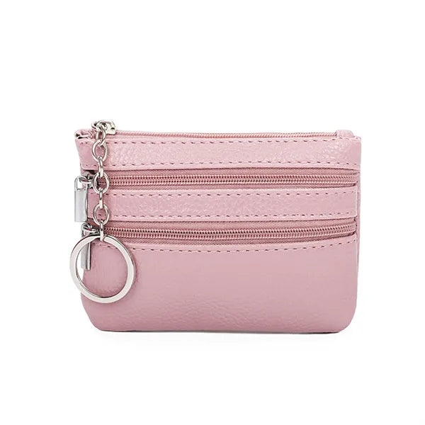 Leather Mini Small Wallet Handheld Coin Zipper Bag Keychain