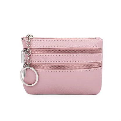 Leather Mini Small Wallet Handheld Coin Zipper Bag Keychain