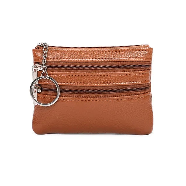 Leather Mini Small Wallet Handheld Coin Zipper Bag Keychain