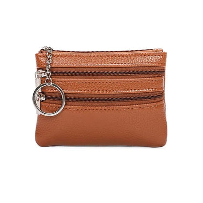 Leather Mini Small Wallet Handheld Coin Zipper Bag Keychain