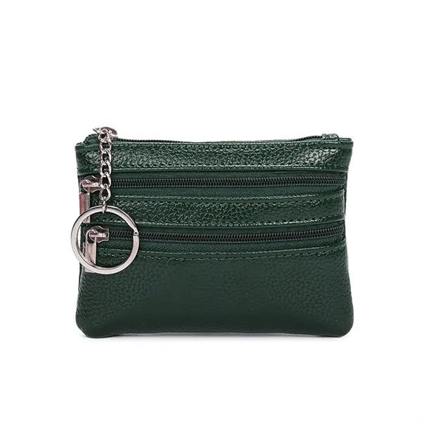 Leather Mini Small Wallet Handheld Coin Zipper Bag Keychain
