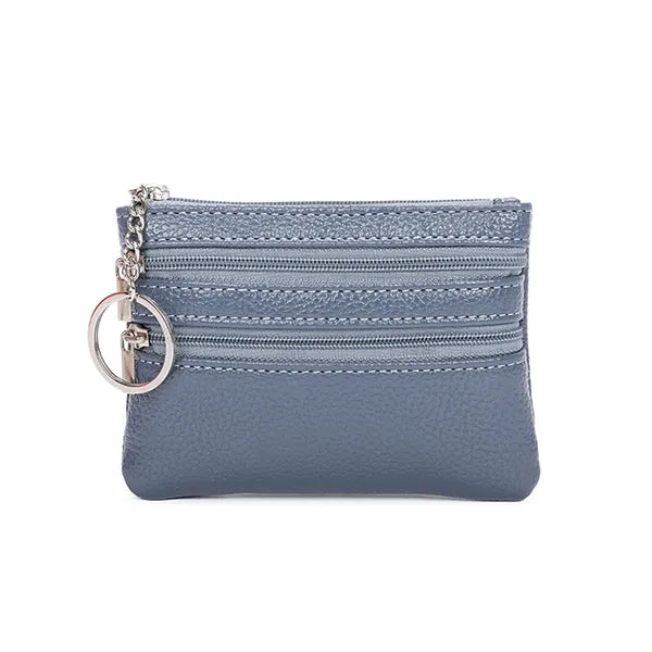 Leather Mini Small Wallet Handheld Coin Zipper Bag Keychain
