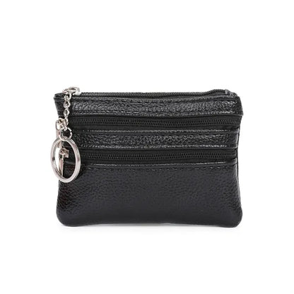Leather Mini Small Wallet Handheld Coin Zipper Bag Keychain