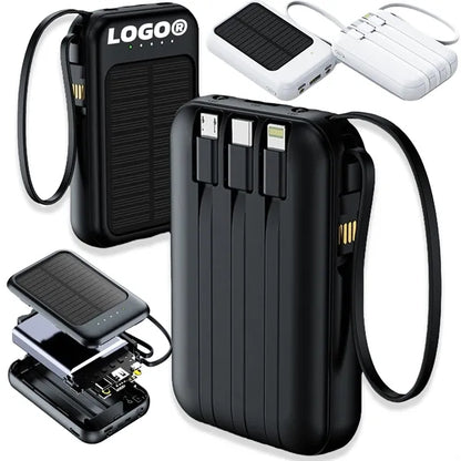 Mini Solar Fast Charging Power Bank With Built In Cable