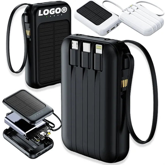 Mini Solar Fast Charging Power Bank With Built In Cable