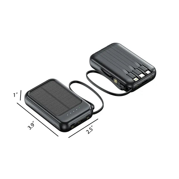 Mini Solar Fast Charging Power Bank With Built In Cable