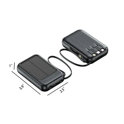 Mini Solar Fast Charging Power Bank With Built In Cable