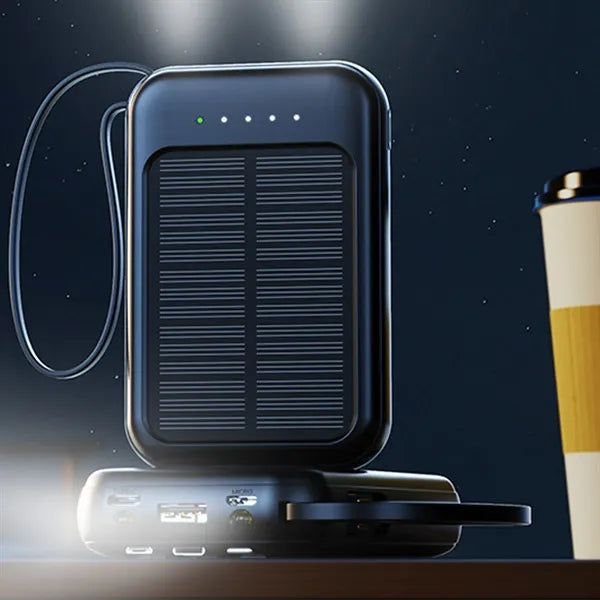 Mini Solar Fast Charging Power Bank With Built In Cable