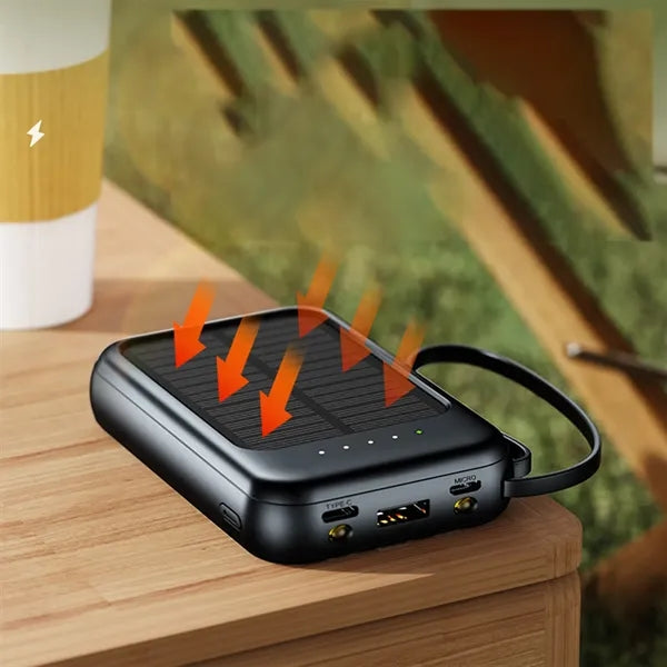 Mini Solar Fast Charging Power Bank With Built In Cable