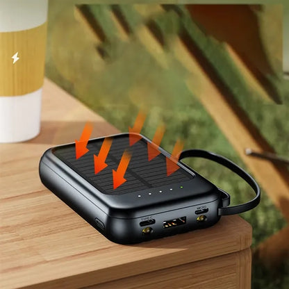 Mini Solar Fast Charging Power Bank With Built In Cable