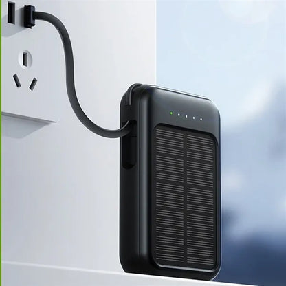 Mini Solar Fast Charging Power Bank With Built In Cable