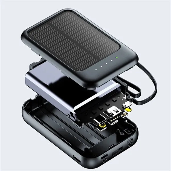 Mini Solar Fast Charging Power Bank With Built In Cable