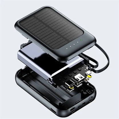 Mini Solar Fast Charging Power Bank With Built In Cable