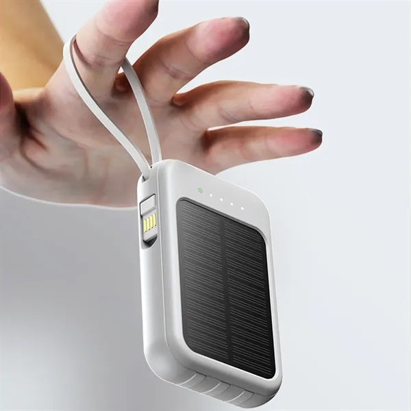 Mini Solar Fast Charging Power Bank With Built In Cable