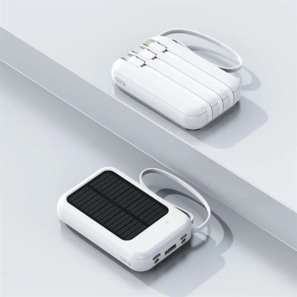 Mini Solar Fast Charging Power Bank With Built In Cable