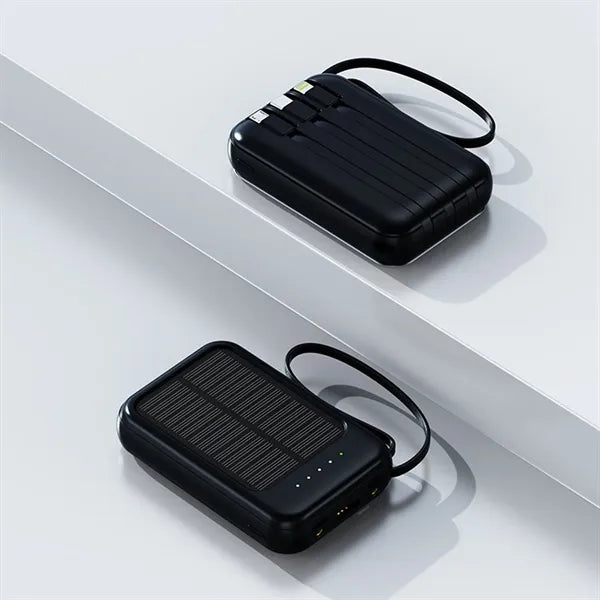 Mini Solar Fast Charging Power Bank With Built In Cable