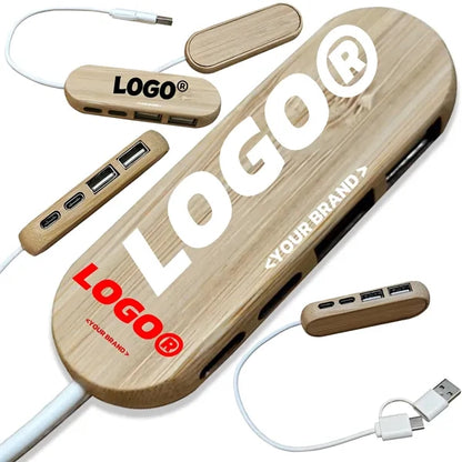 Bamboo Multifunctional Usb Hub Conversion Head Port Splitter