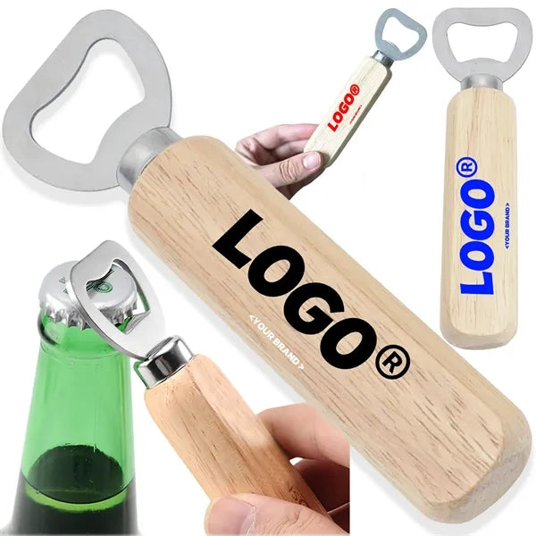 om Wooden handle Stainless Steel Beer Bottle Opener