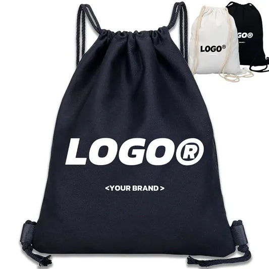 Blank Cotton Canvas Drawstring Bags Storage Backpack