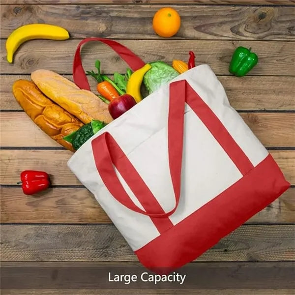 Cotton Tote Bag for Shopping Grocery Travel Zipper