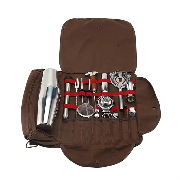 Portable Bar Tools Bartender Travel Storage Bag Shaker Set