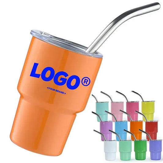 3oz. Mini Metal Tumbler Shot Glass With Lids and Straws