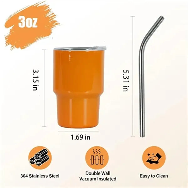 3oz. Mini Metal Tumbler Shot Glass With Lids and Straws