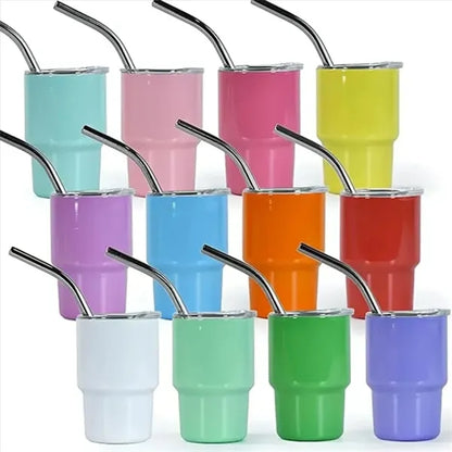 3oz. Mini Metal Tumbler Shot Glass With Lids and Straws