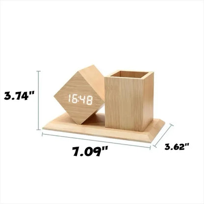 Students Wooden Voice Controlled LED Pen Holder Alarm Clock