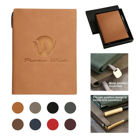 A5 Portable Leather 200 Pages Notebook with Metal Bookmarker
