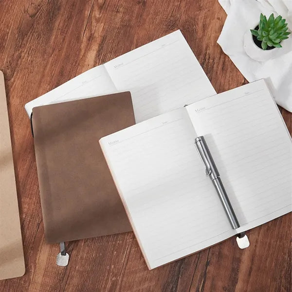 A5 Portable Leather 200 Pages Notebook with Metal Bookmarker