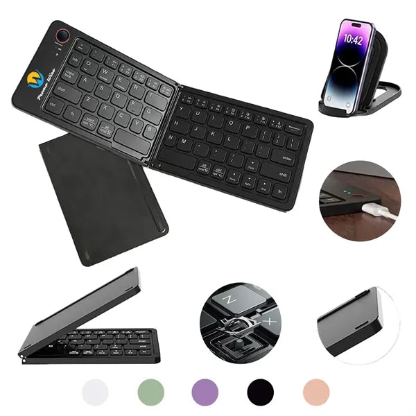 Foldable Wireless Bluetooth Keyboard with Phone Holder