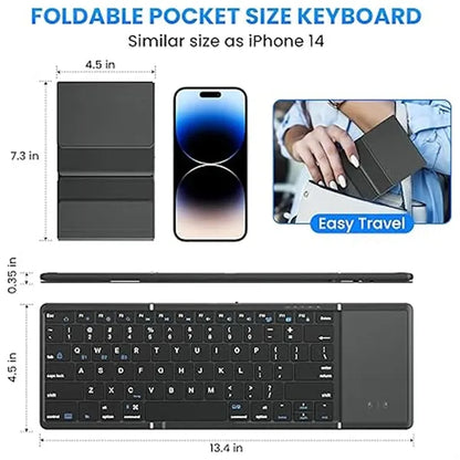 Triple Folding Rechargeable Bluetooth Keyboard with Touchpad