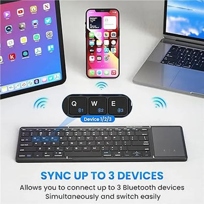 Triple Folding Rechargeable Bluetooth Keyboard with Touchpad