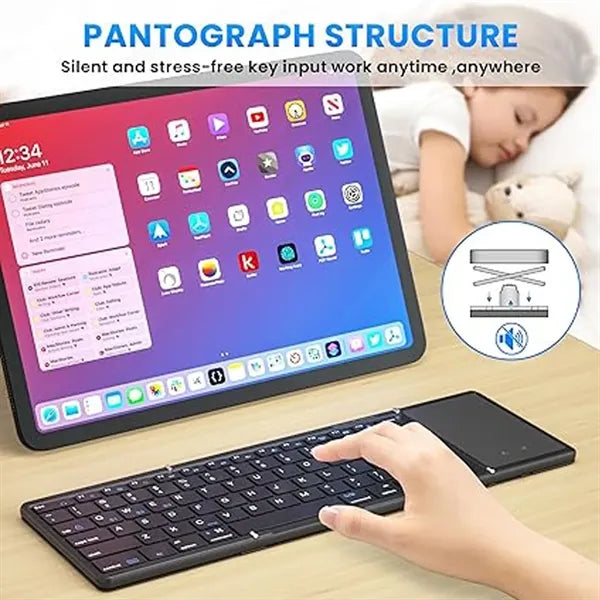 Triple Folding Rechargeable Bluetooth Keyboard with Touchpad