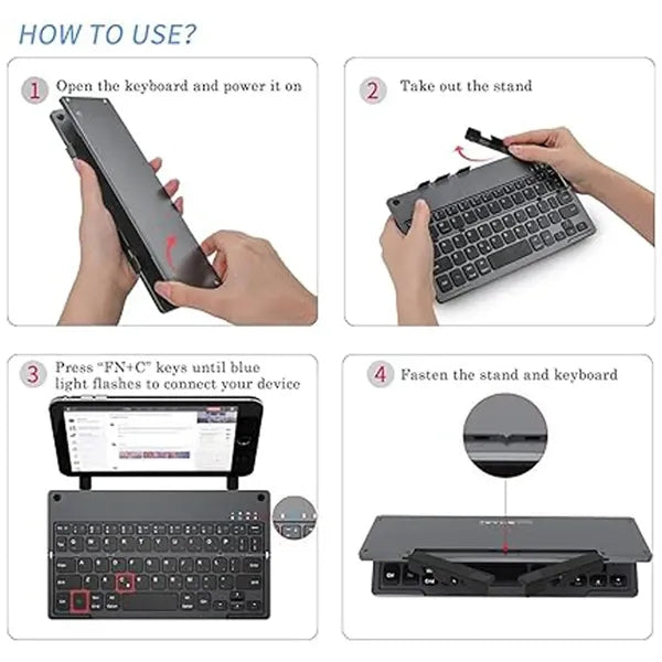 Foldable Portable Rechargeable Bluetooth Keyboard with Stand