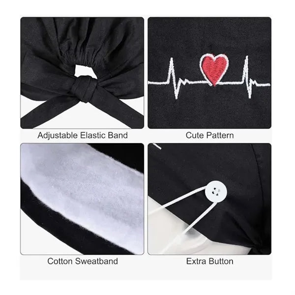 Unisex Sweatband Nursing Hat Bouffant Scrub Cap with Button