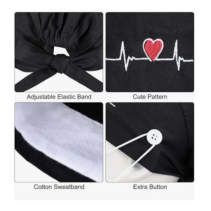 Unisex Sweatband Nursing Hat Bouffant Scrub Cap with Button