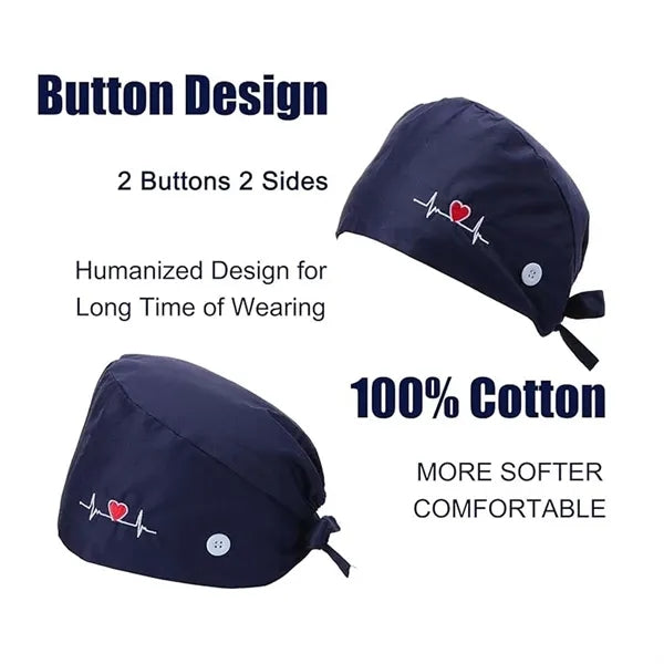 Unisex Sweatband Nursing Hat Bouffant Scrub Cap with Button