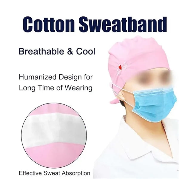 Unisex Sweatband Nursing Hat Bouffant Scrub Cap with Button