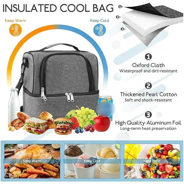 Large capacity double picnic insulated cooler lunch bag