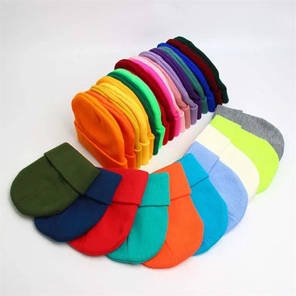 Unisex winter ski cuffed plain skull knit hat cap beanie